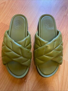 Vince Camuto Olive Quilted Puffy Slide Sandals